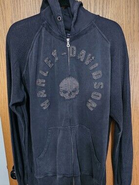 FINAL..Harley-Davidson Men's Black/Charcoal Skull Zip-Up Sweatershirt
